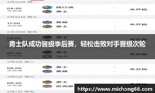 勇士队成功晋级季后赛，轻松击败对手晋级次轮