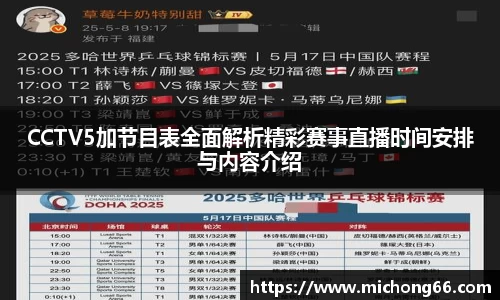 CCTV5加节目表全面解析精彩赛事直播时间安排与内容介绍